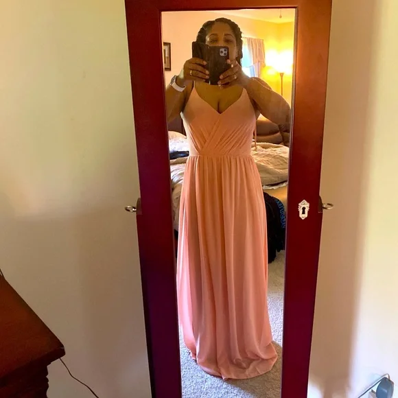 peach and red bridesmaid dresses Pink Sleeveless Floor Length Mismatched Bridesmaid Dresses, Dress E main image 1
